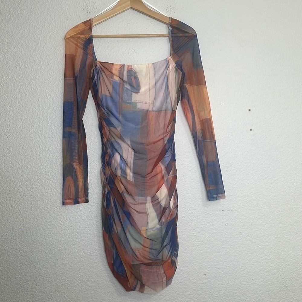 Princess Polly Mini Dress Women's Size 6 Charvi Long Sleeve Sheer Ruched